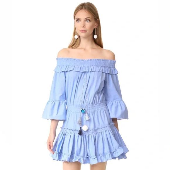 Anthropologie Misa Womens Dress Blue Masha Mini Off Shoulder Tiered Boho Small - Picture 1 of 13